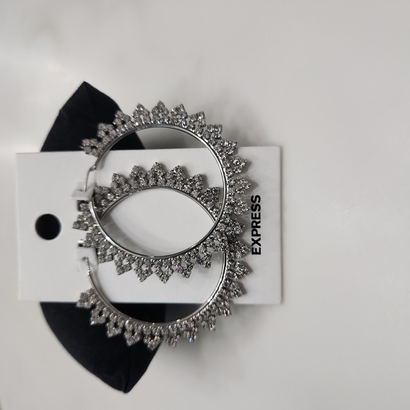 Express Silver Tone Crystal Hoop Earrings - Picture 5 of 5